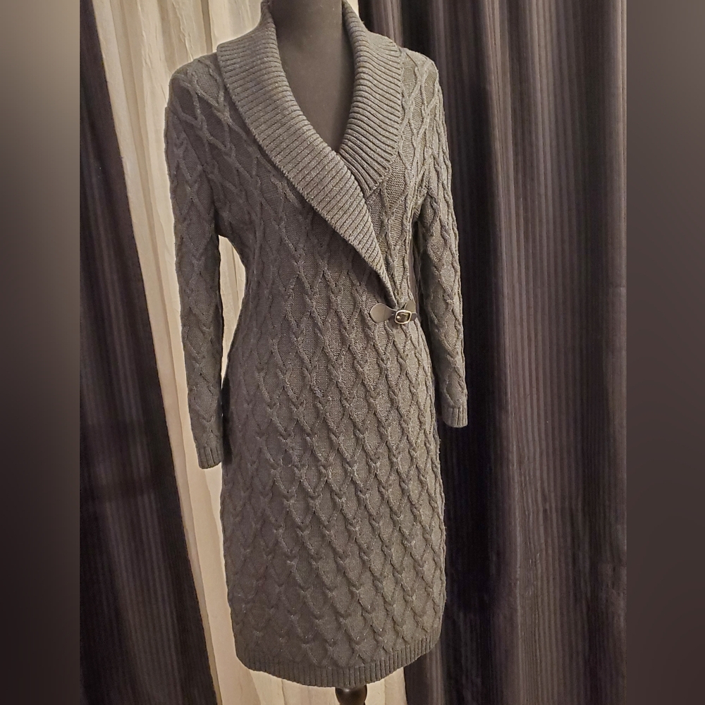 Calvin Klein Gray Cable Knit Sweater Dress SIZE L